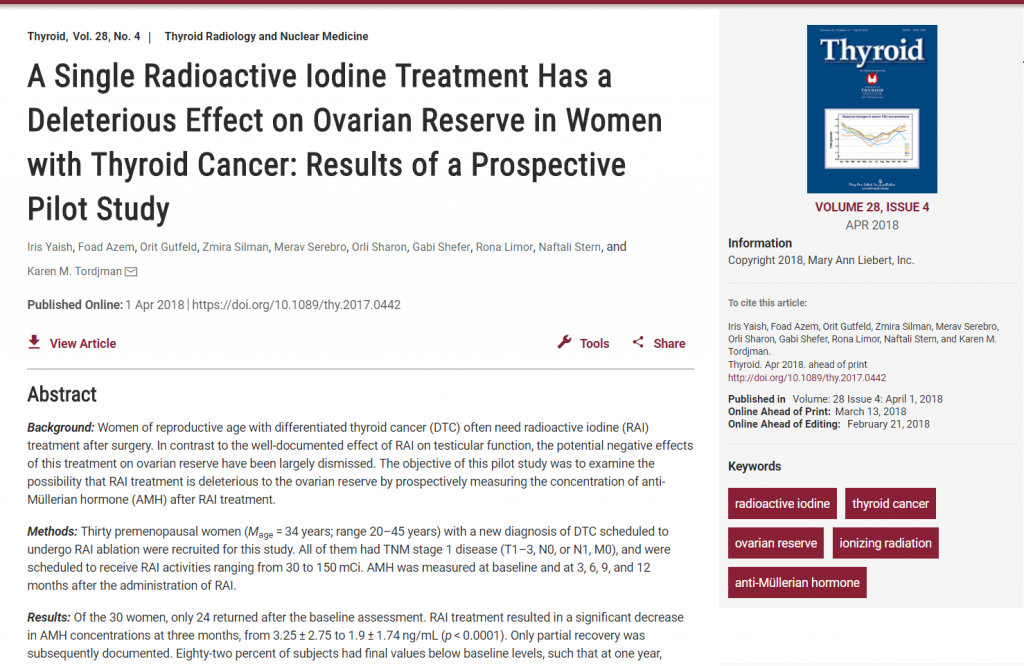 A Single Radioactive Iodine Treatment in Women with Thyroid Cancer