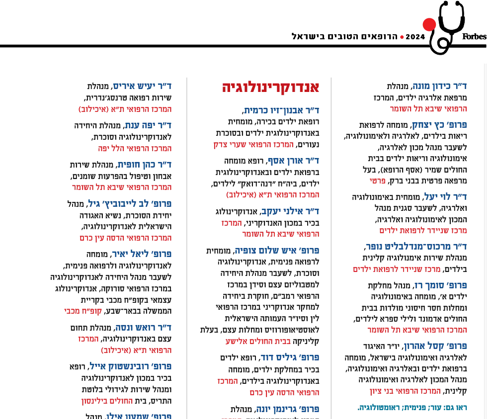 רשימת רופאים מצטיינים לשנת 2024 מגזין פורבס